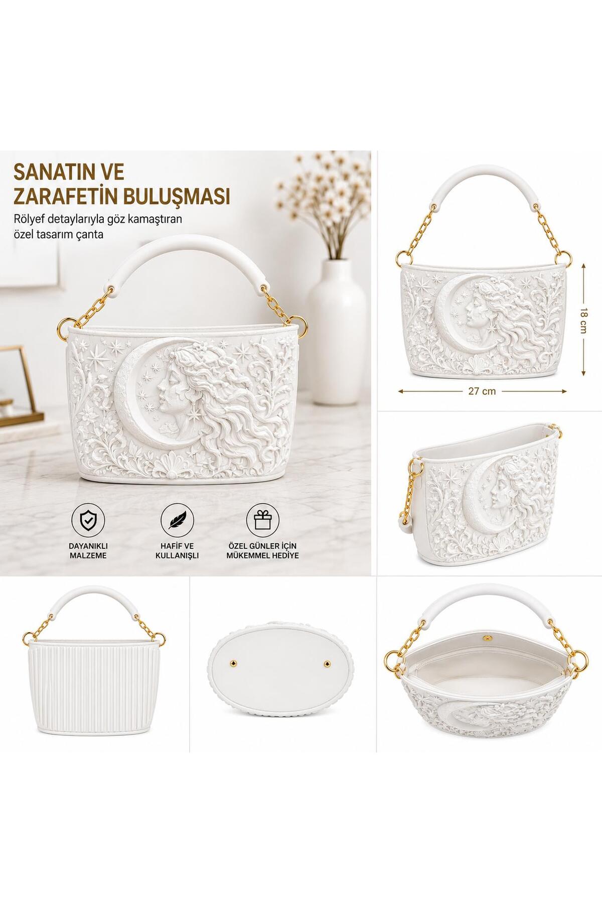 tigea accessories AY TANRIÇASI MİTOLOJİK 3D MİSTİK KADIN EL ÇANTASI görsel 2