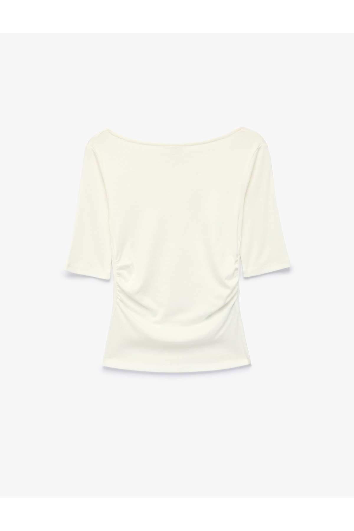 Koton Cotton Slim Fit Draped Round Boat Neck Elbow Length T-Shirt