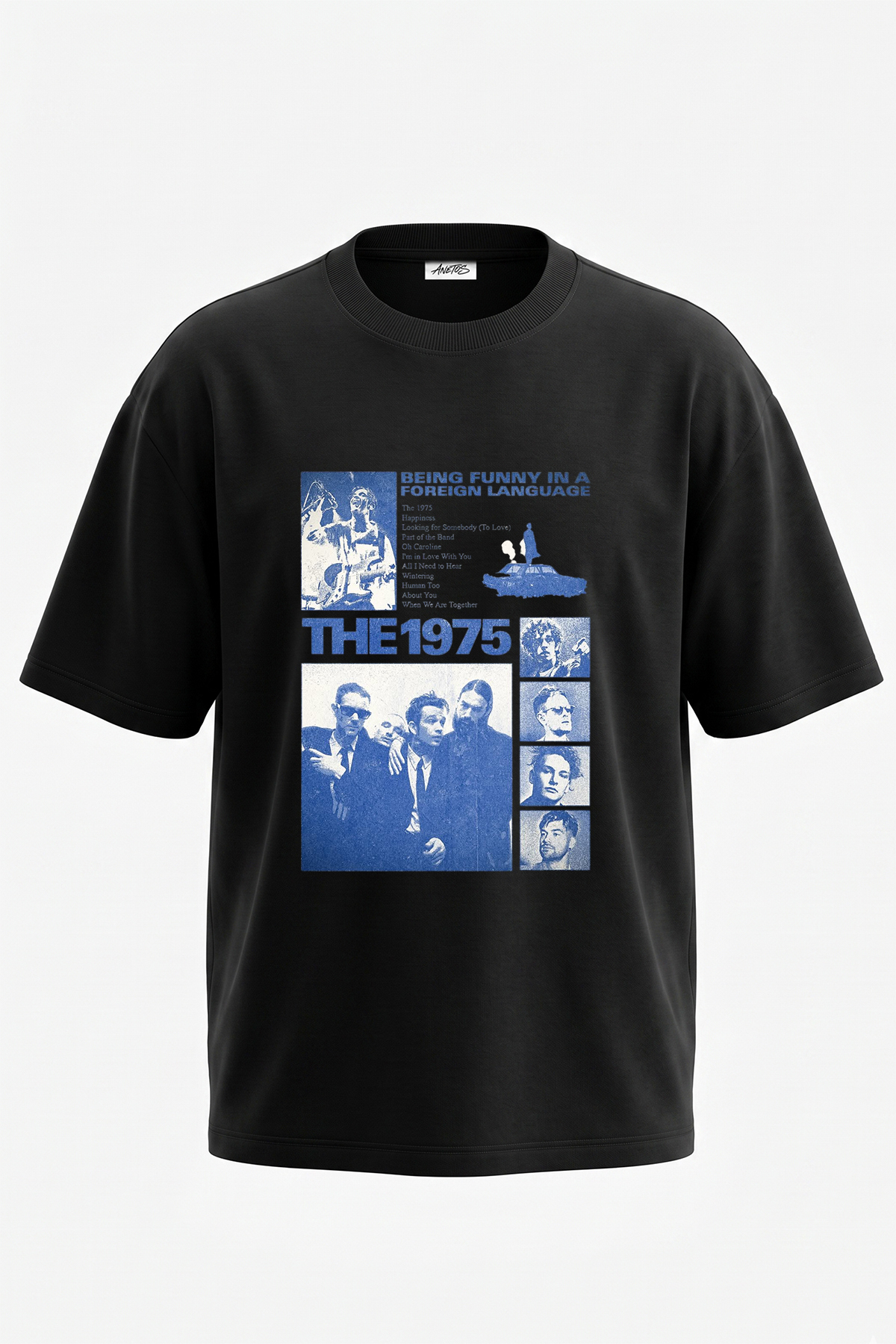Anetos The 1975_1 Design Printed Oversize Black T-Shirt
