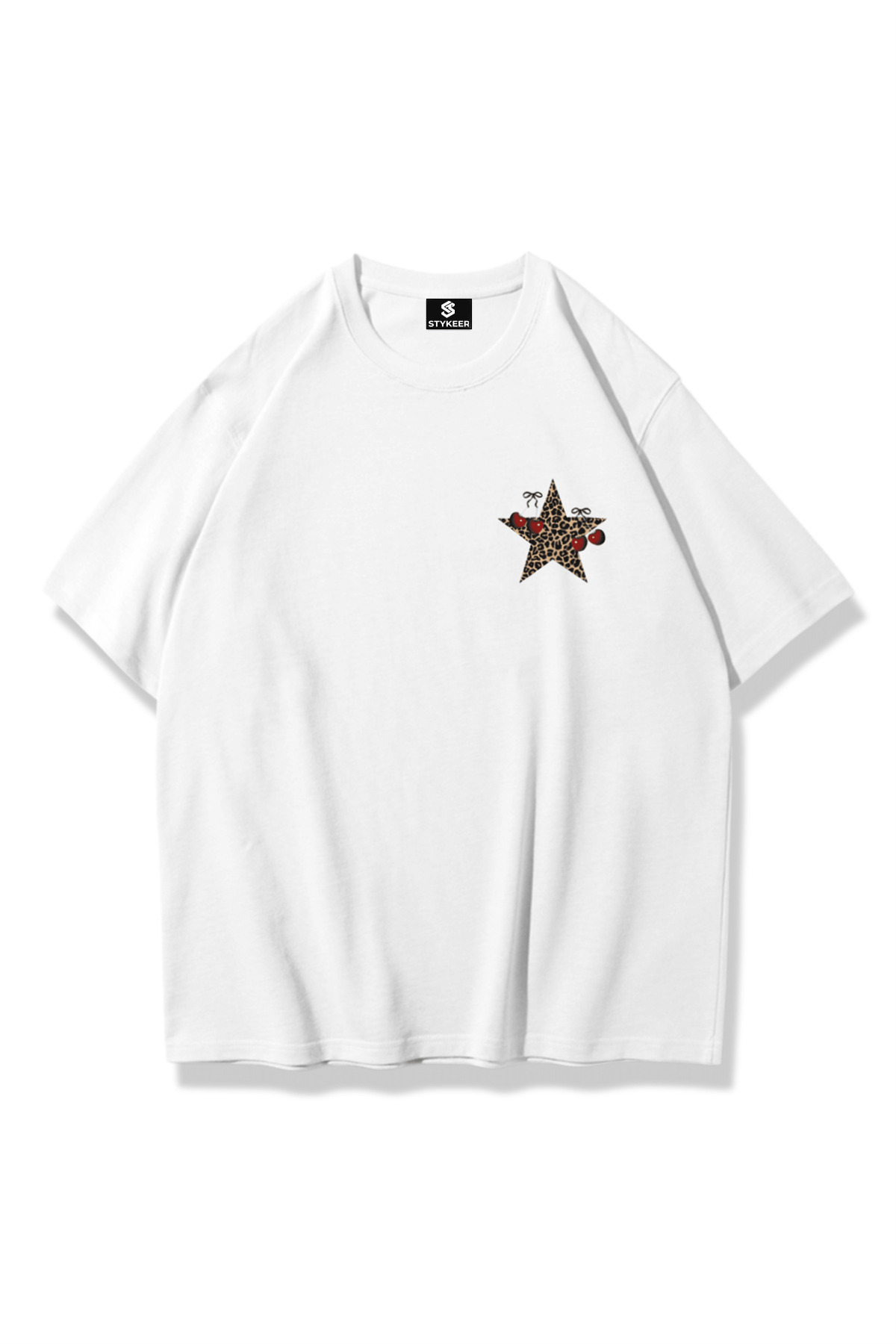 STYKEER Unisex Oversized T-Shirt "The Leopard Star" Loose Fit Oversized White T-Shirt