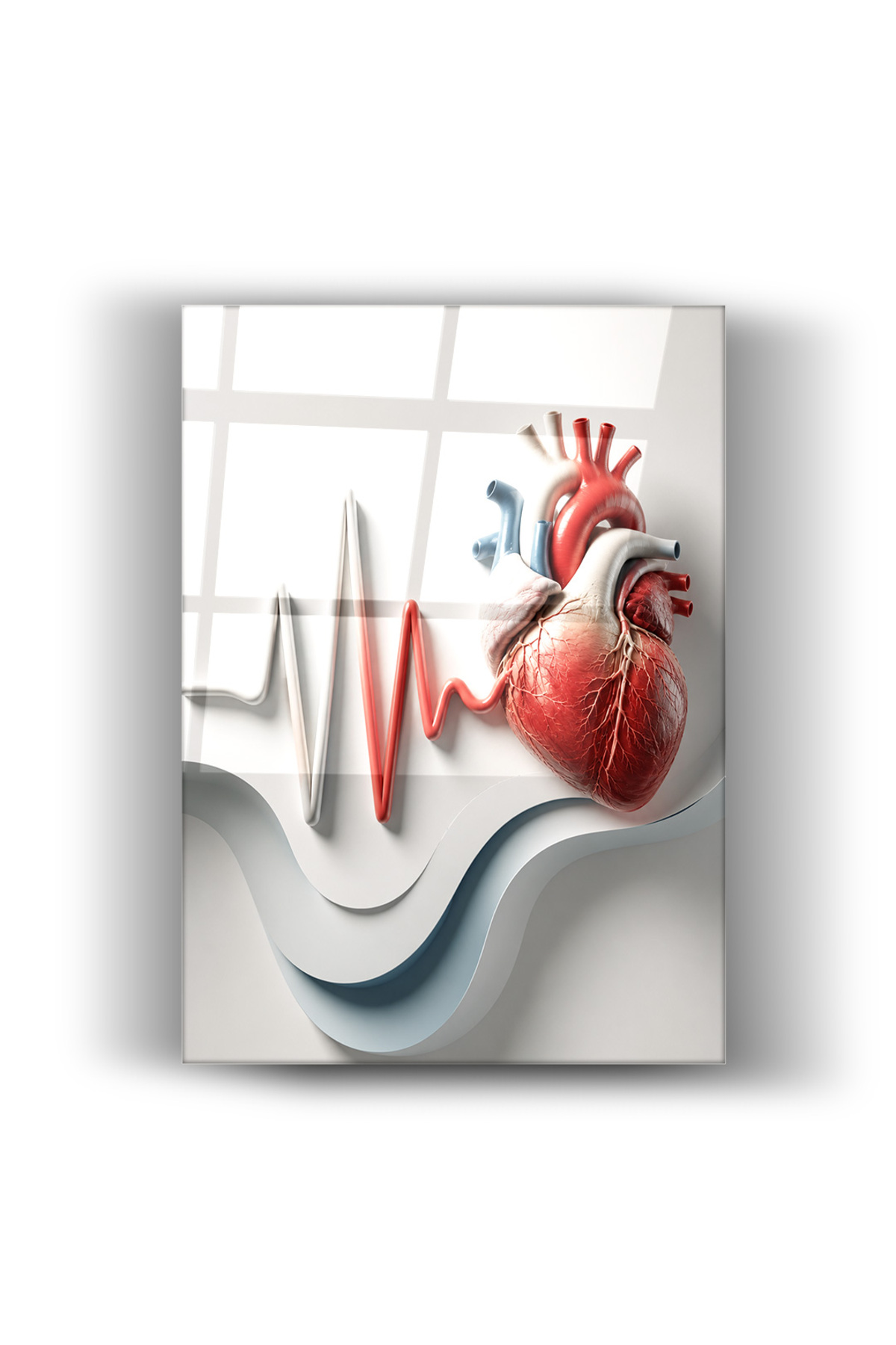 Cam Tablo Anatomik Kalp ve EKG Kardiyoloji Temalı Duvar Dekorasyonu