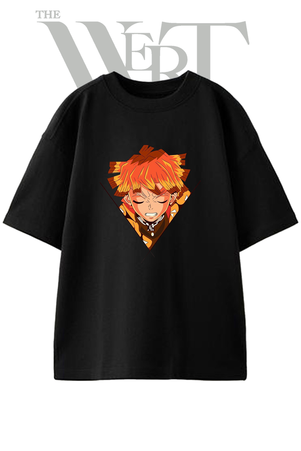 THEWERT Zenitsu Agatsuma Design Printed Unisex Black Oversize T-Shirt