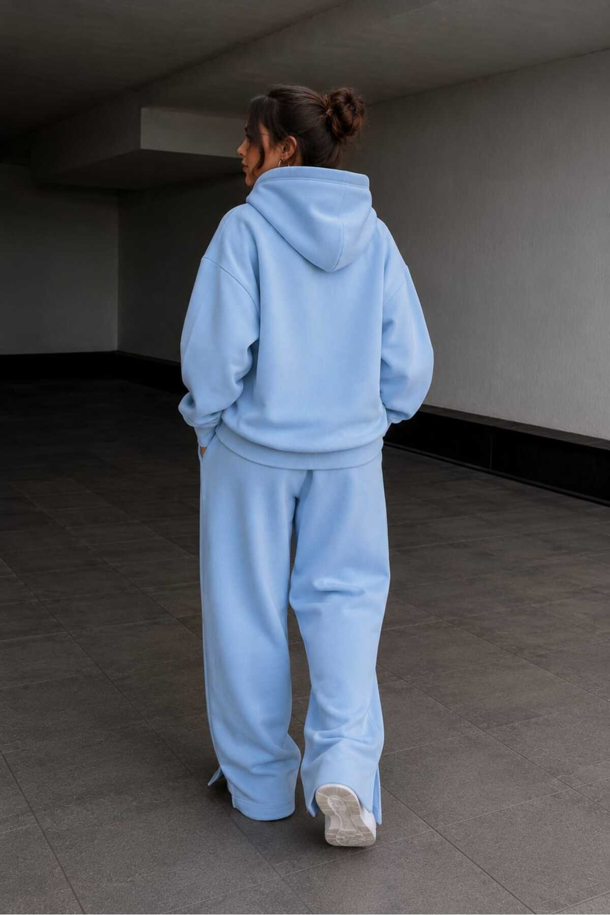 Unisex Oversize Fermuarlı Kapüşonlu Eşofman Takımı — آبی 00049 — تصویر 4 از 6