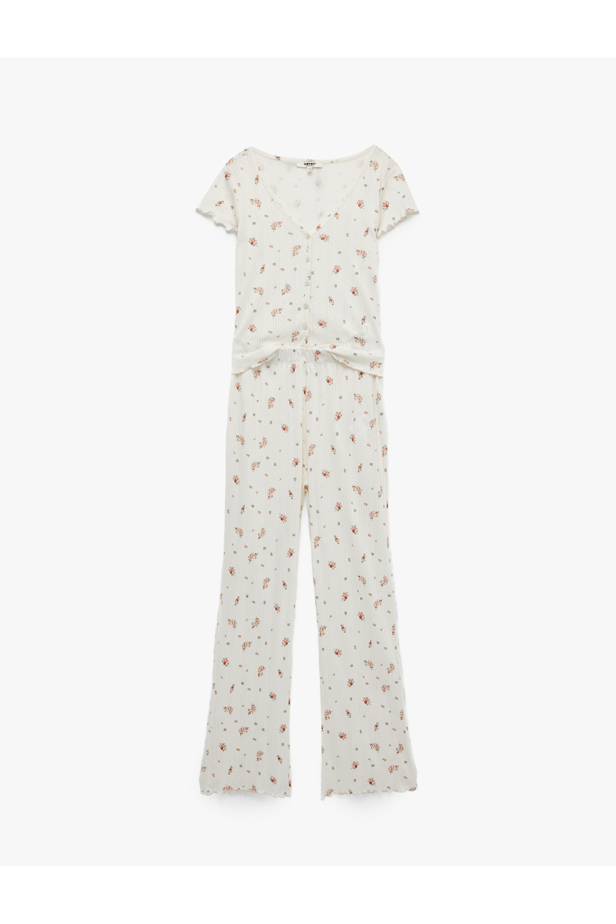 Koton Relaxed Fit Cotton Short Sleeve Floral Patterned Pajama Set