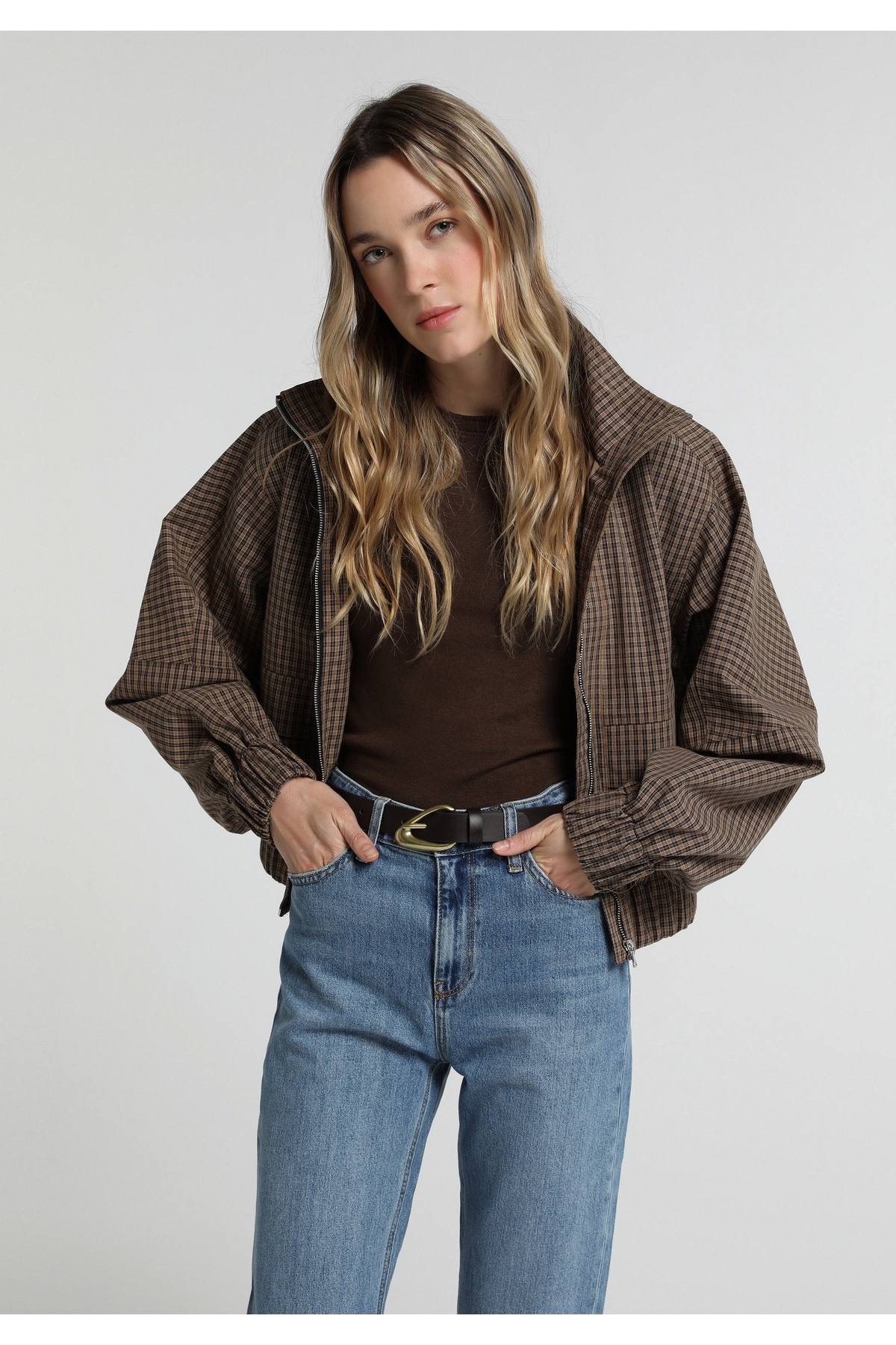 Fashion Fit Fermuarlı Astarlı Kadın Kahverengi Ceket