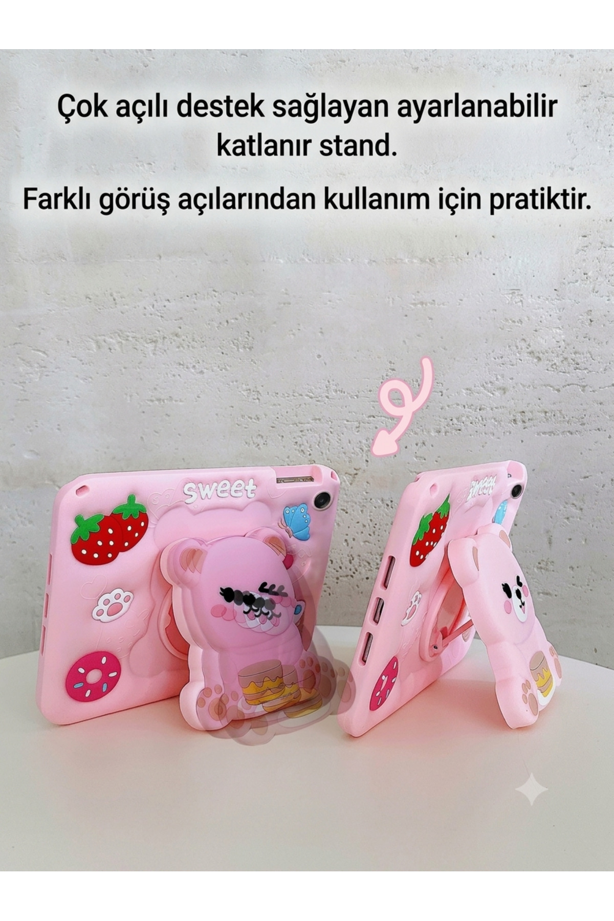 Samsung Galaxy Tab A11+/A11 Plus 11 inç 2025/Galaxy Tab A9+/A9 Plus 2023 İçin Çocuk Tablet Kılıfı Sevimli Astronot/Ayıcık Kabartmalı 3D Silikon Darbe Koruyucu Dayanıklı Stand Ayaklı Omuz Askılı