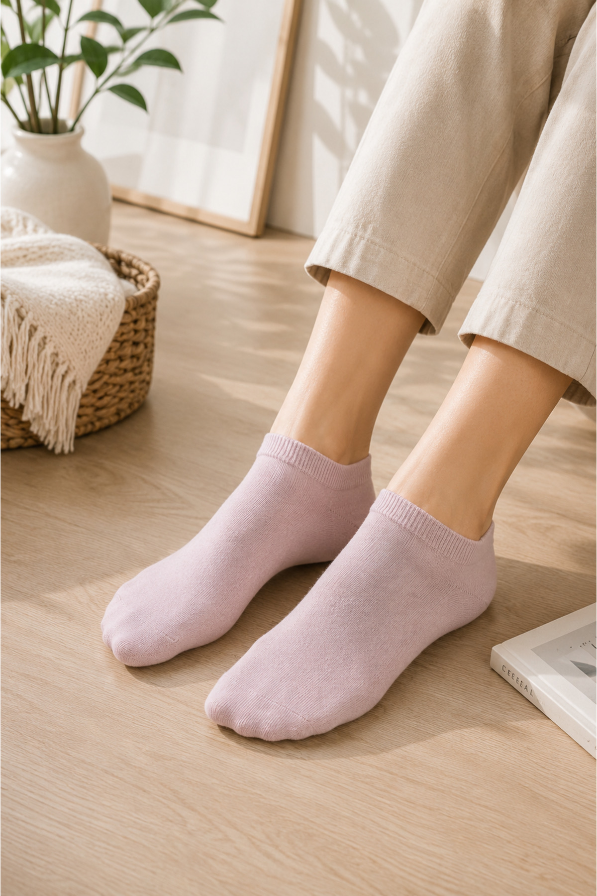 BELİNOPLUS Kadınlar İçin 6 Lı Paket Nefes Alan Terletmez Bambu Karışık Renk Patik Çorap görsel 3