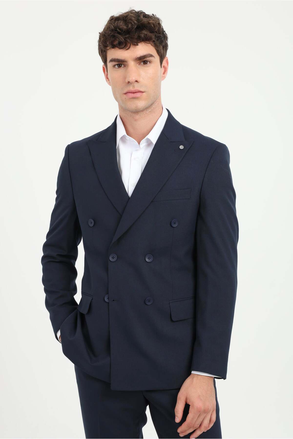 Erkek Slim Fit Sivri Yaka Lacivert Takım Elbise — سرمه‌ای DU1252204006 — تصویر 2 از 3