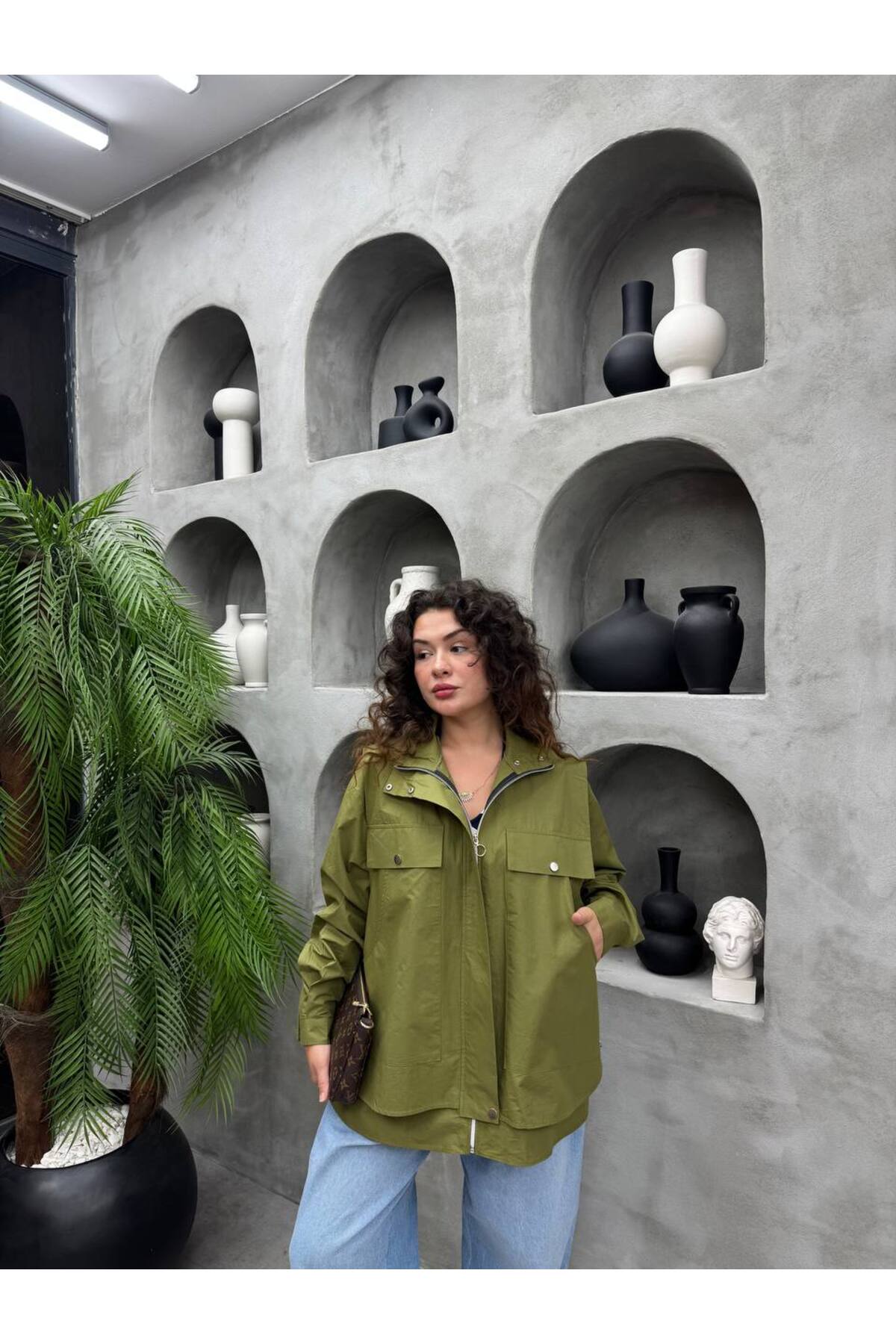 Leyal moda Oversize Cep Detaylı Mevsimlik Kadın Trençkot görsel 2