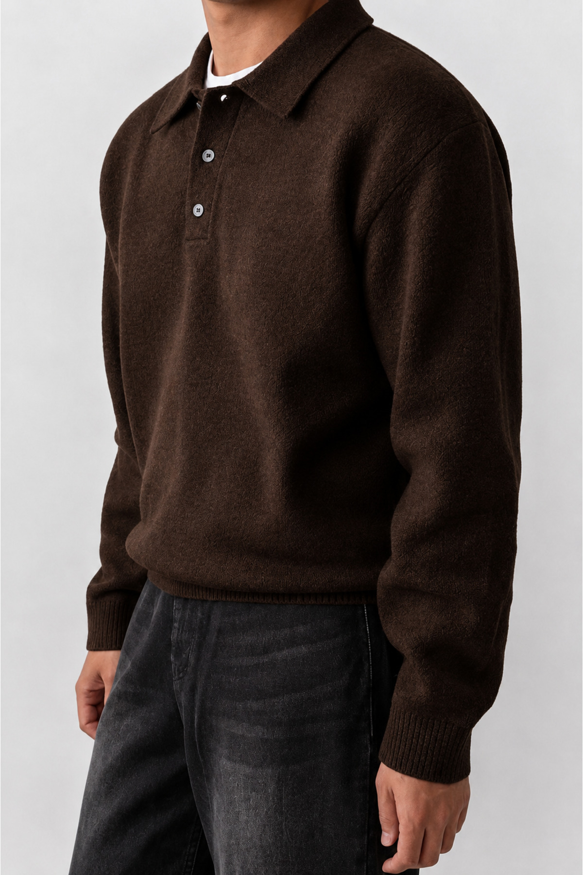 SERABLANKA Erkek Polo Yaka Oversize Triko Kazak, Rahat Kalıp görsel 4