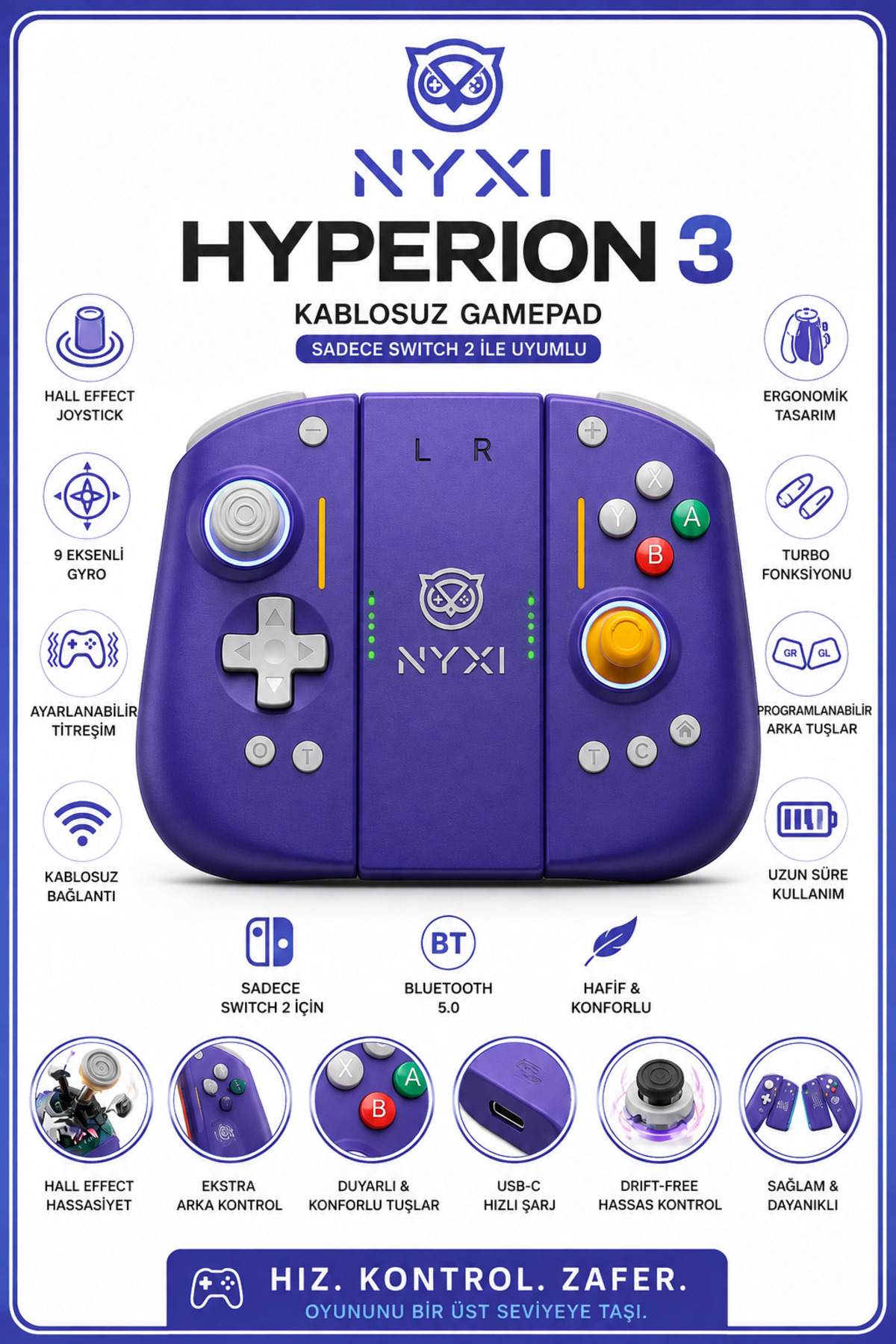 Nyxi Hyperion 3 JoyPad Switch 2 Uyumlu Hall Effect Drift Yapmayan