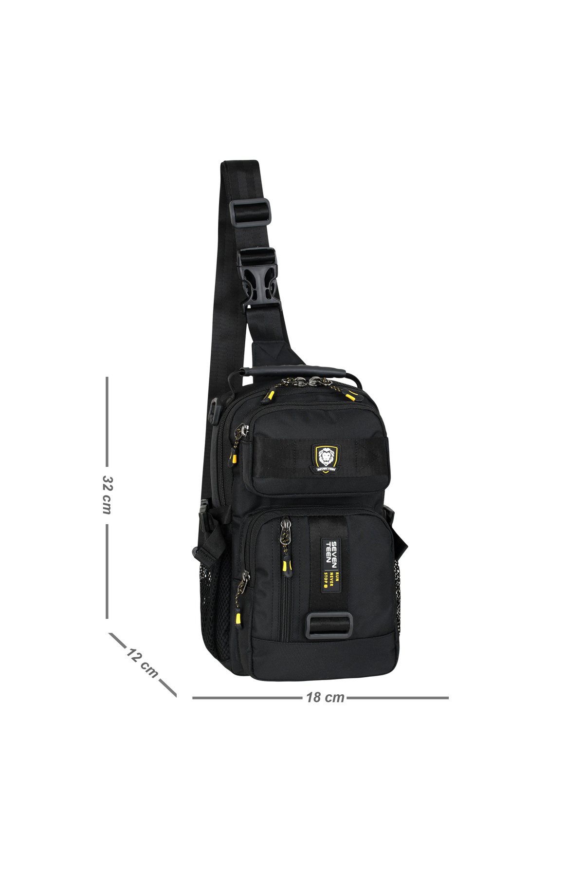 SEVENTEEN 4912 Su Geçirmez Çok Bölmeli Siyah Çapraz Unisex Göğüs ve Mini Sırt Çantası (Body Bag) görsel 5