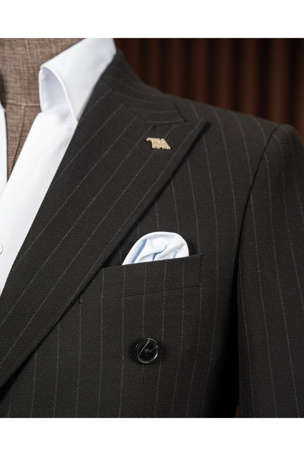 Slim fit erkek kruvaze torba cep ceket pantolon takım elbise siyah T20109-01 — مشکی — تصویر 3 از 5