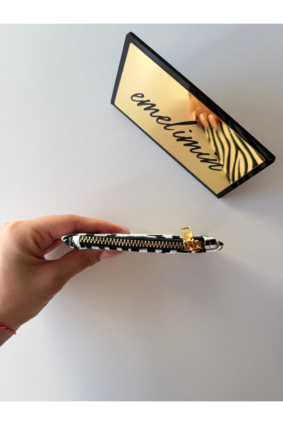 emelimin Kadın Zebra Fermuarlı Kartlık Desenli Mini Cüzdan Çok Bölmeli görsel 3