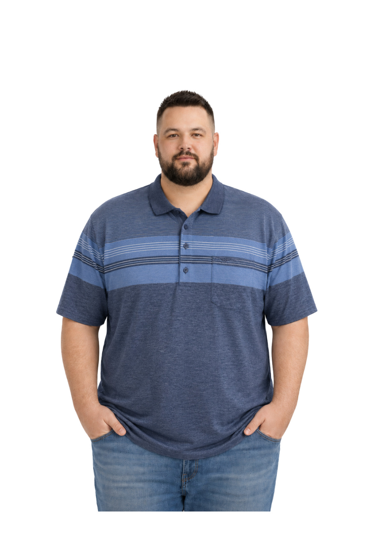 BattalModa Erkek Büyük Beden Melanj Lacivert Polo Yaka Kısa Kollu Sandline Tişört 5XL-6XL-7XL-8XL