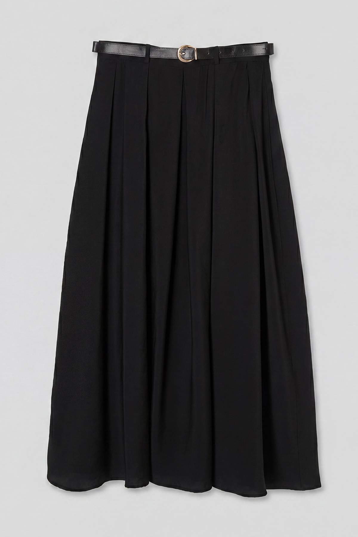 Drop by Trendyolmilla Siyah Pileli Yandan Fermuarlı Dokuma Etek TDRSS26ET00067