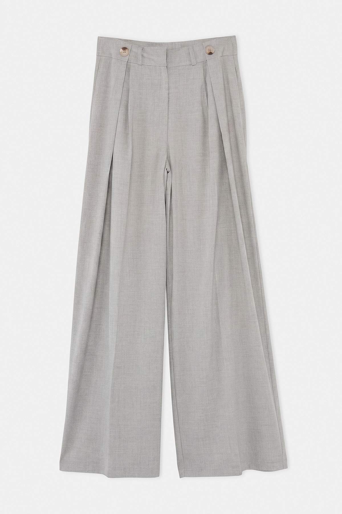 Trendyolmilla Gri Pileli Geniş Paça Pantolon TWOSS26PL00226