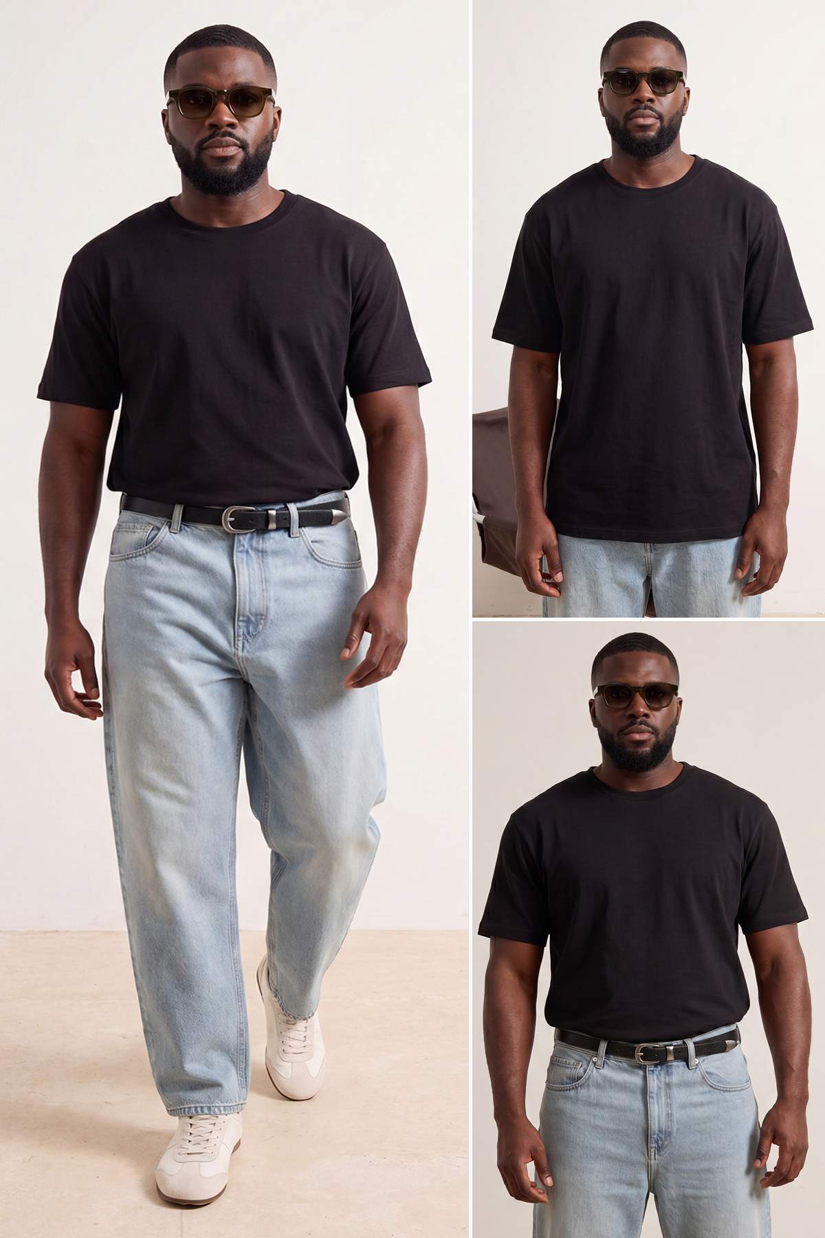 Trendyolmilla Man Siyah Regular/Rahat Kesim 3lü Paket Büyük Beden T-Shirt TMNSS24BF00059
