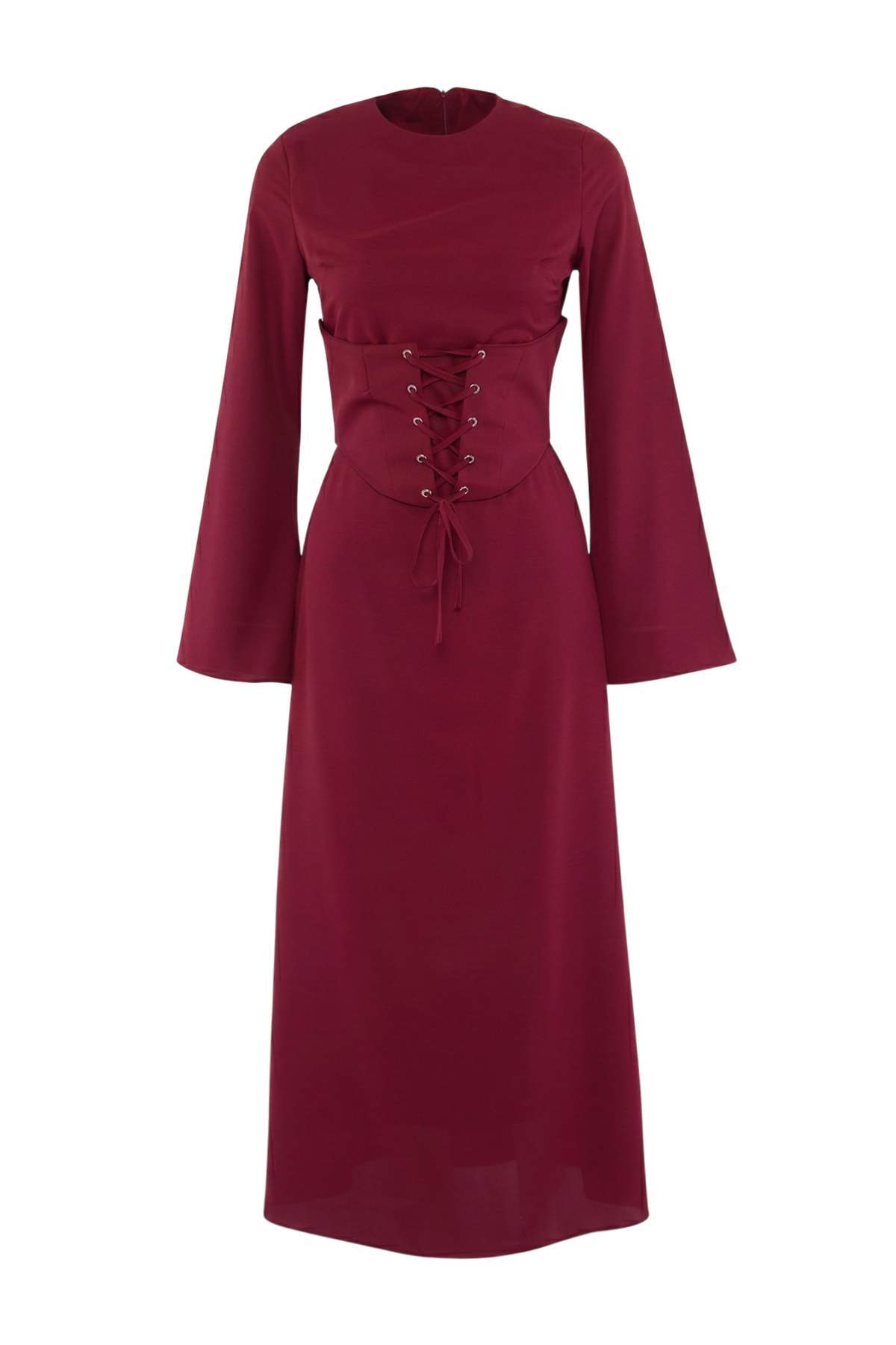 Trendyolmilla Modest Bordo Korseli Detaylı Dokuma Abiye TCTSS26DB00009