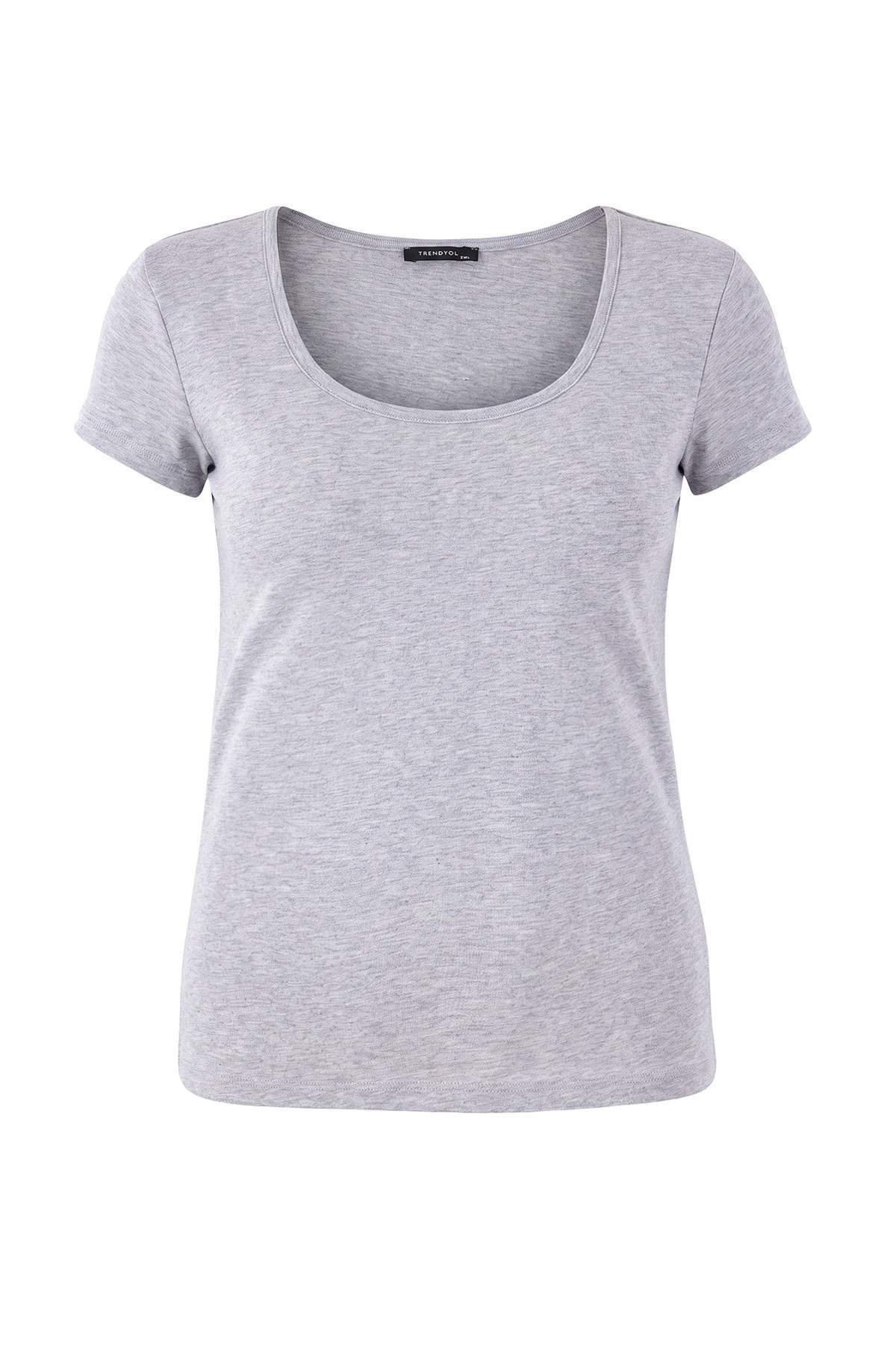 Trendyolmilla Curve Gri Melanj Soft Yumuşak Kumaş Örme Büyük Beden Bluz TBBSS26AF00105