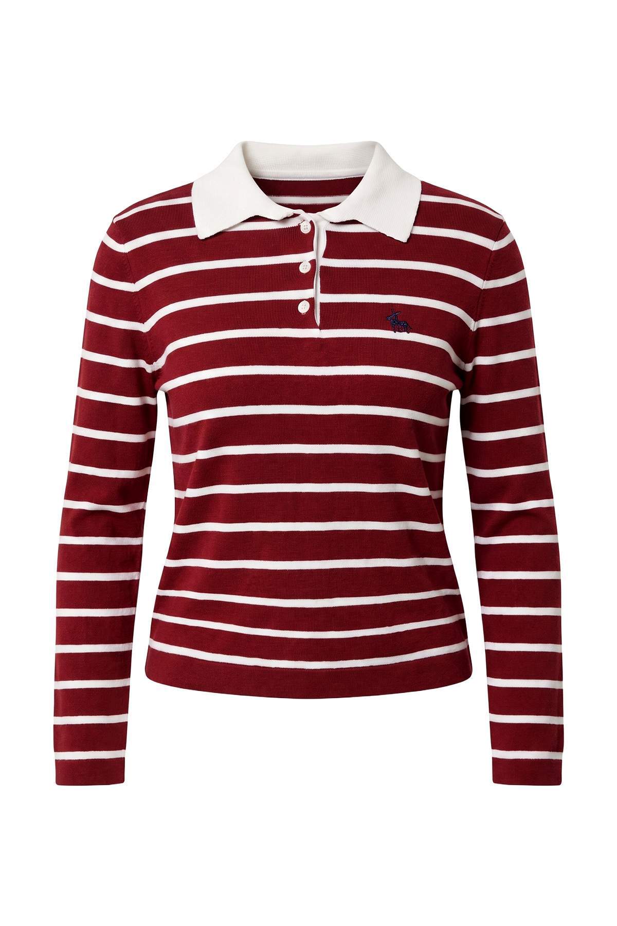 Trendyolmilla Bordo Çizgili At Nakışlı Triko Kazak TWOAW27KZ00206