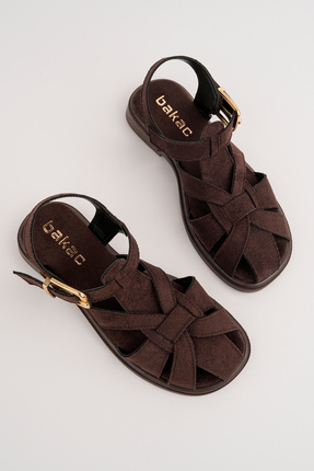 bakacstore Kadın Kahverengi Süet Kumaş Rahat Taban Günlük Sandalet