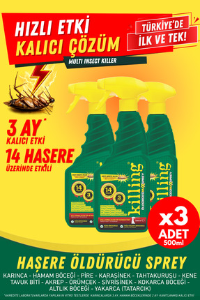 Killing Max Sprey 3’lü Eko Set – Böcek İlacı 14 Haşereye Etkili, Karınca 3 Ay...