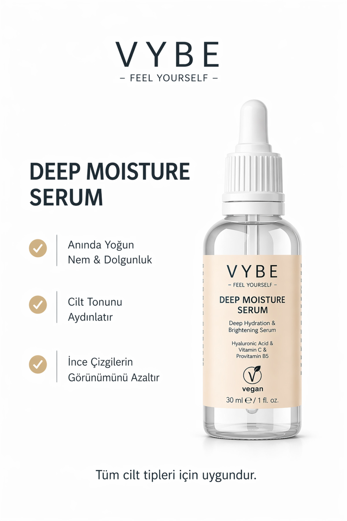 Cilt Bakım Serumu 30 ml ve Nemlendirici Yüz Kremi 50 ml (2'li set) - Tüm Cilt Tipleri İçin — VYBE06 — تصویر 2 از 4