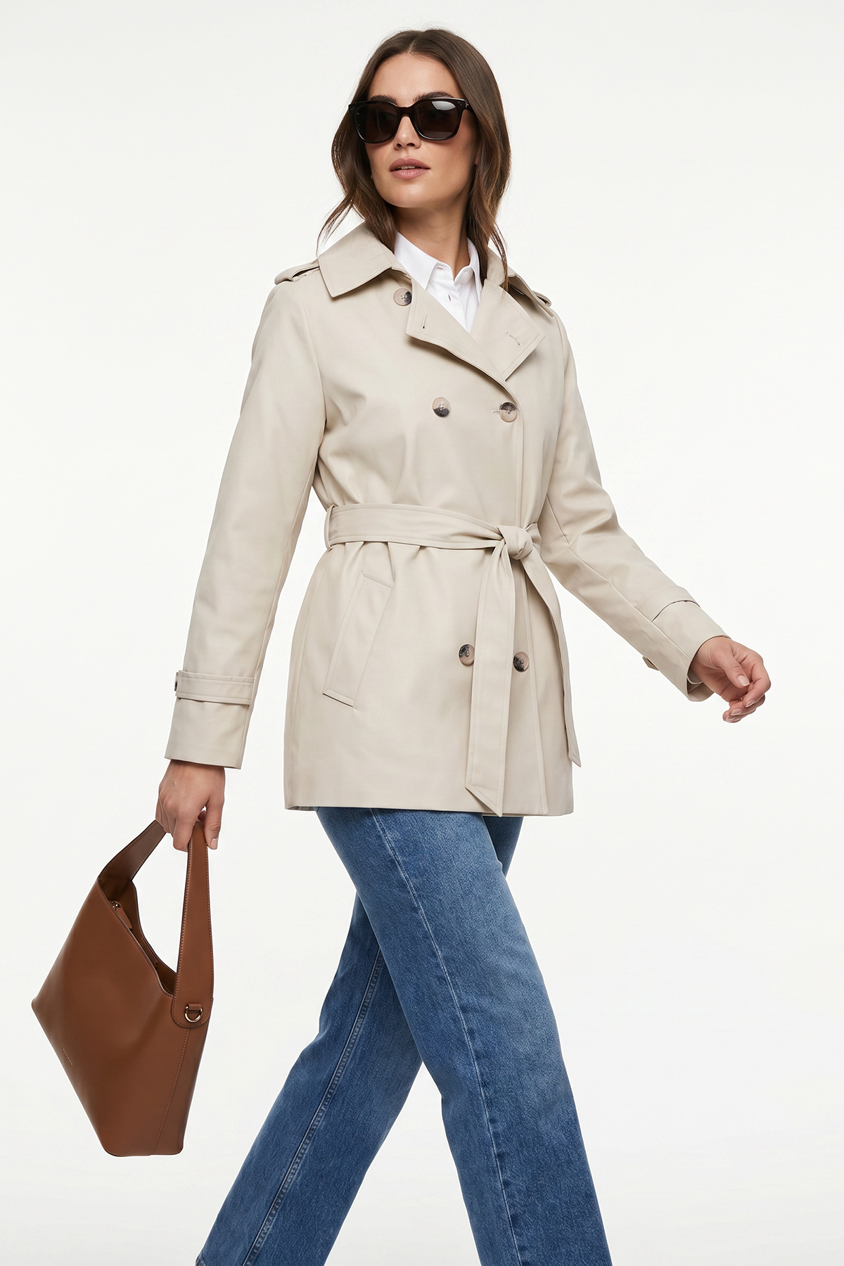 Women's Cotton Short Trench Coat Cream 5732