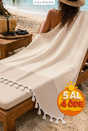 Calmera Çizgili Peştemal | Pamuk - Doğal Saçaklı | Plaj, Havuz, Spa, Sauna, S...