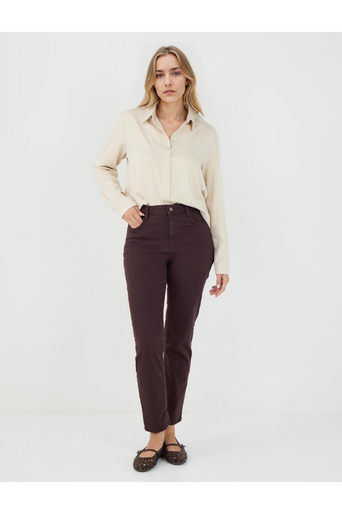 Bitter Brown High Waist Regular Leg Woven Trousers