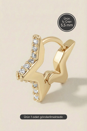 Hetra Altın Renkli Cerrahi Çelik Yıldız Biçimli Zirkon Halka Piercing – Helix...