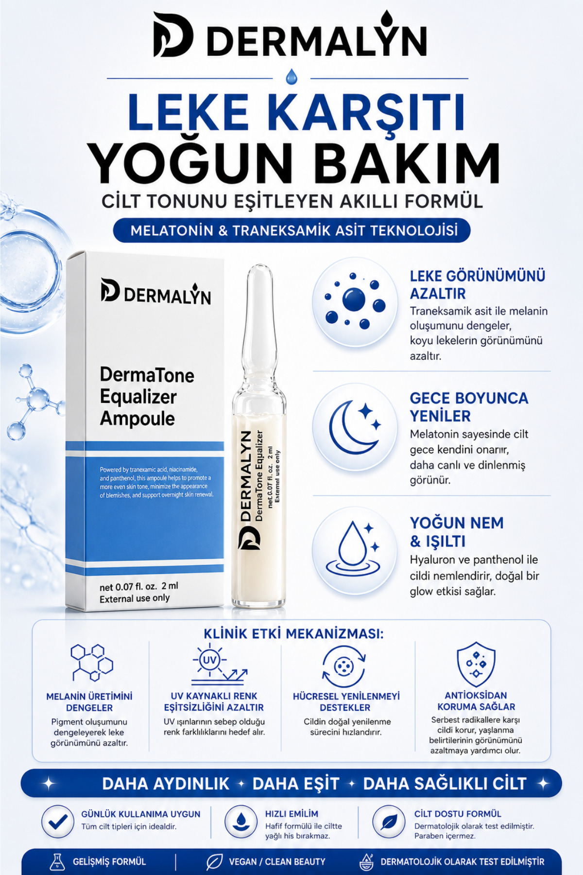 3 Adet Leke Karşıtı Melatonin & Traneksamik Asit İçeren Cilt Aydınlatıcı Ampul Serum Dermaroller — DERMATONE-3 — تصویر 4 از 7