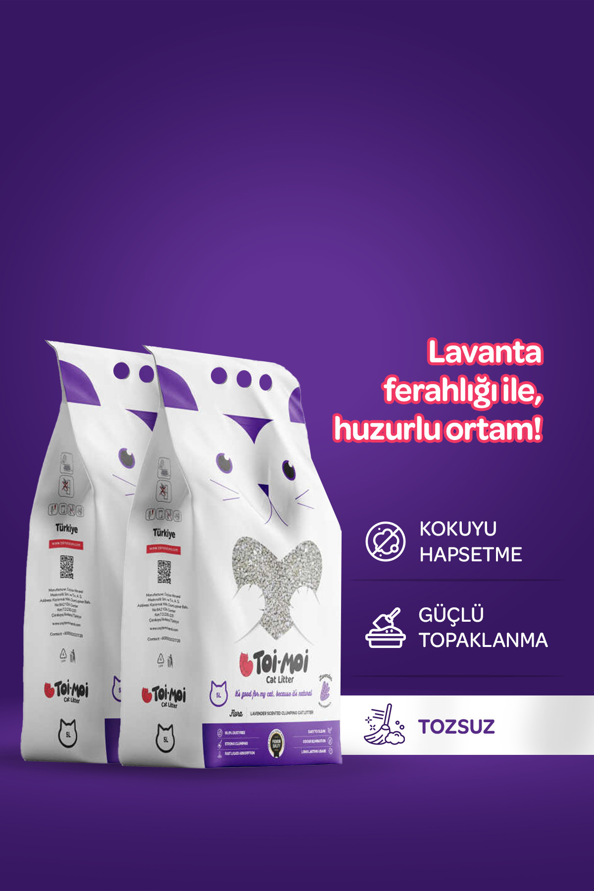 Toi Moi 2’li Avantaj Paketi Topaklanan, Tozsuz, Koku Hapseden Lavantalı Bentonit Kedi Kumu 2x5lt - Fiyatı, Yorumları