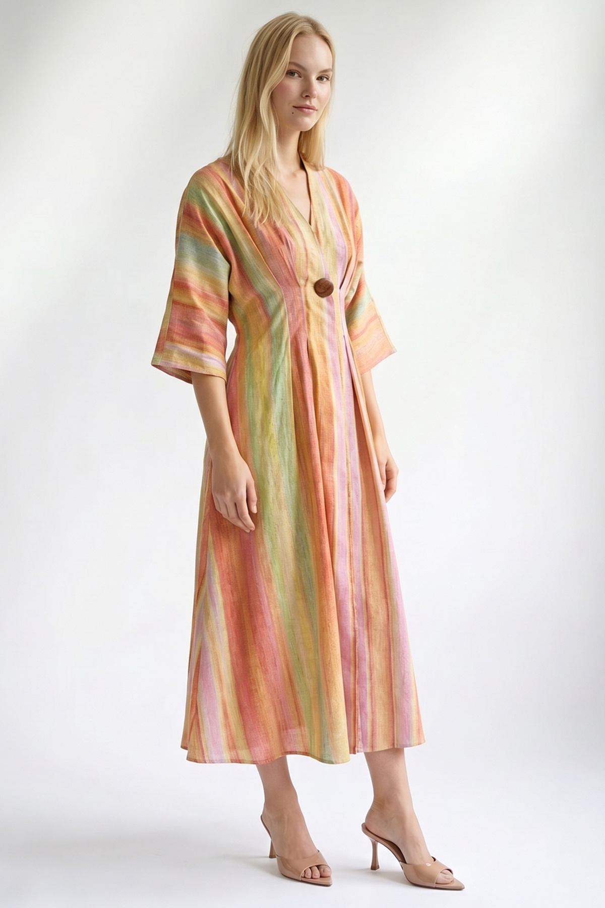 Exquise Short Sleeve V-Neck Linen Blend Regular Maxi Dress