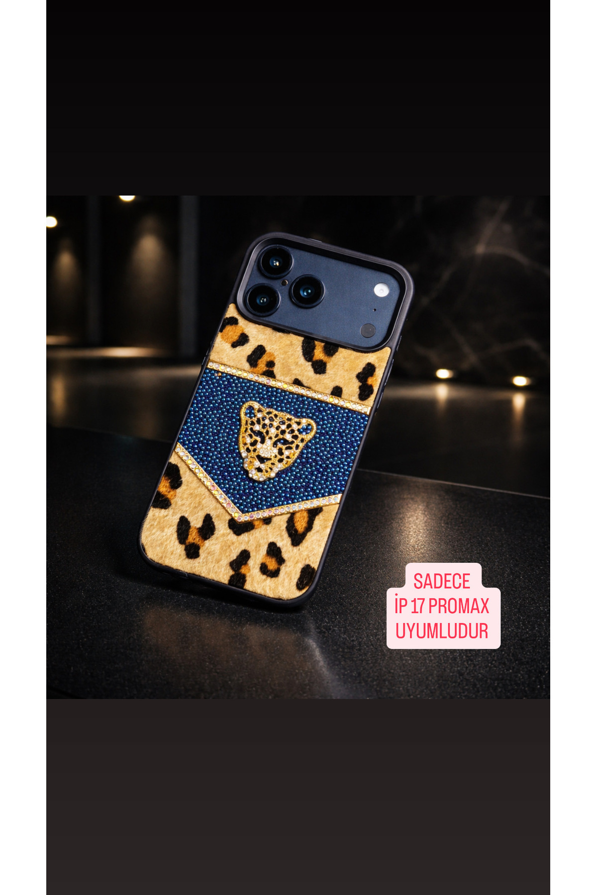 SLEEK İPHONE 17 PROMAX fit Stylish v Luxury Leopard Shaped Leopard Feathered Premium Phone Case