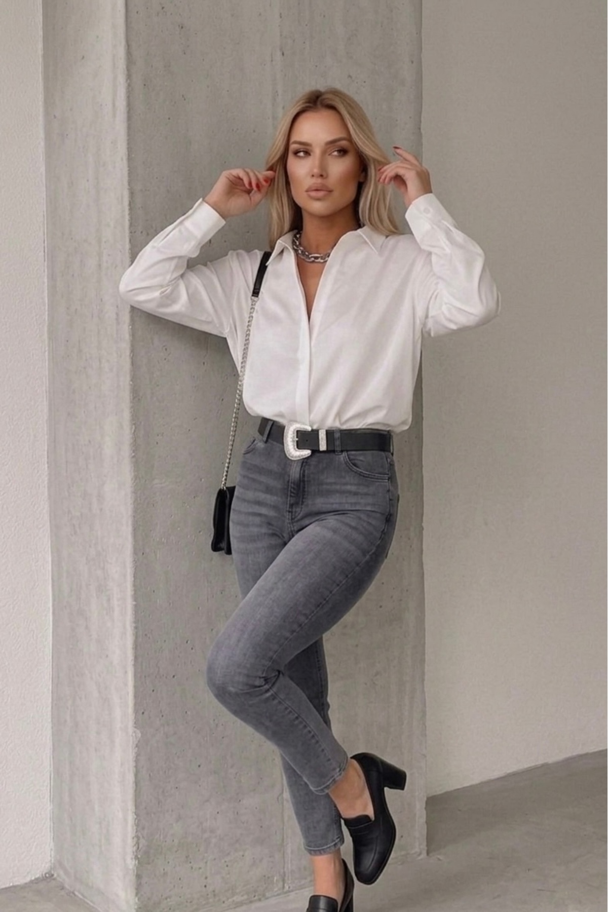 Yeni sezon Kadın Beyaz pamuk Saten Gömlek-EMMAS CLOTHİNG - Görsel 16