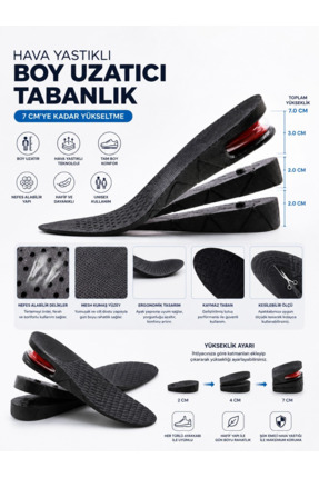 optana Hava Yastıklı 7 cm Tam Boy Tabanlık Gizli Topuk Uzatıcı