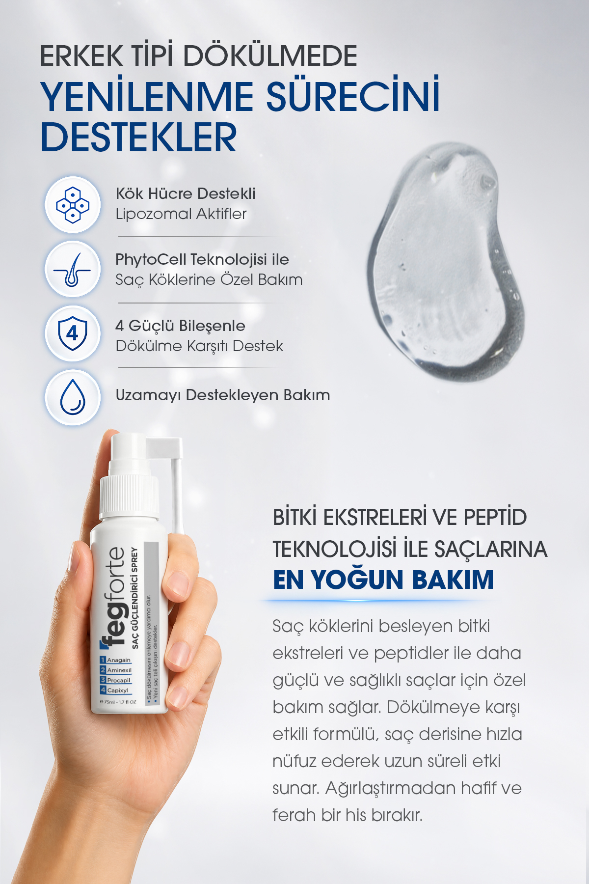 Feg Forte Saç Çıkarıcı ve Güçlendirici Sprey Serum - 75 mL — ffsp01 — تصویر 2 از 5
