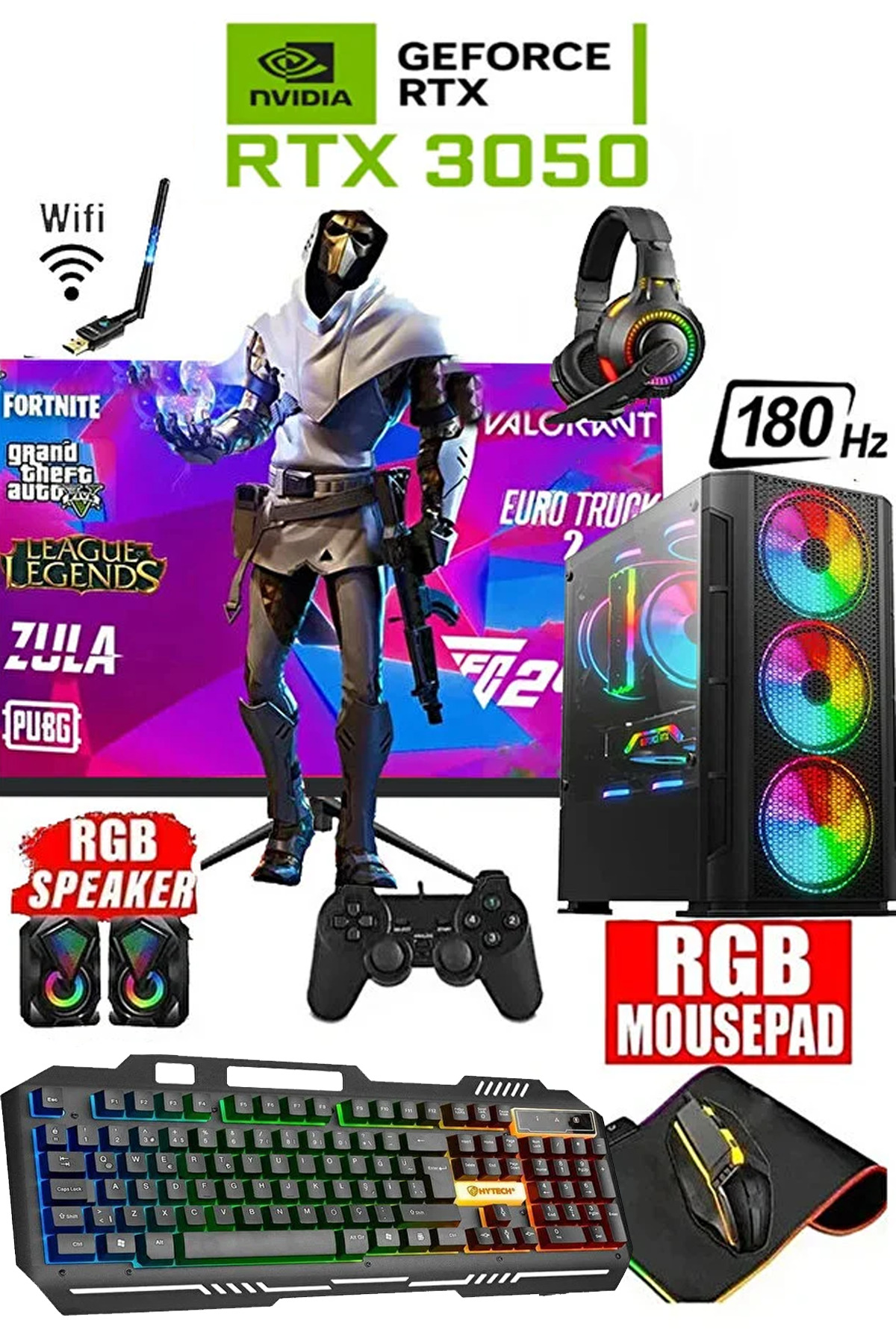 DMC 169x(PUBG,GTA 5) I7 4770s,16GB RAM,512GB SSD,RTX3050,24''180hz Oyuncu Masaüstü Bilgisayarı