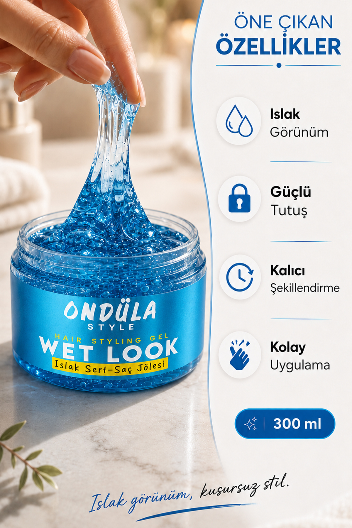 Wet Look Islak Sert Tutuş Saç Şekillendirici Jöle 300 ml — ondüla-style-blue-wet-look — تصویر 2 از 4