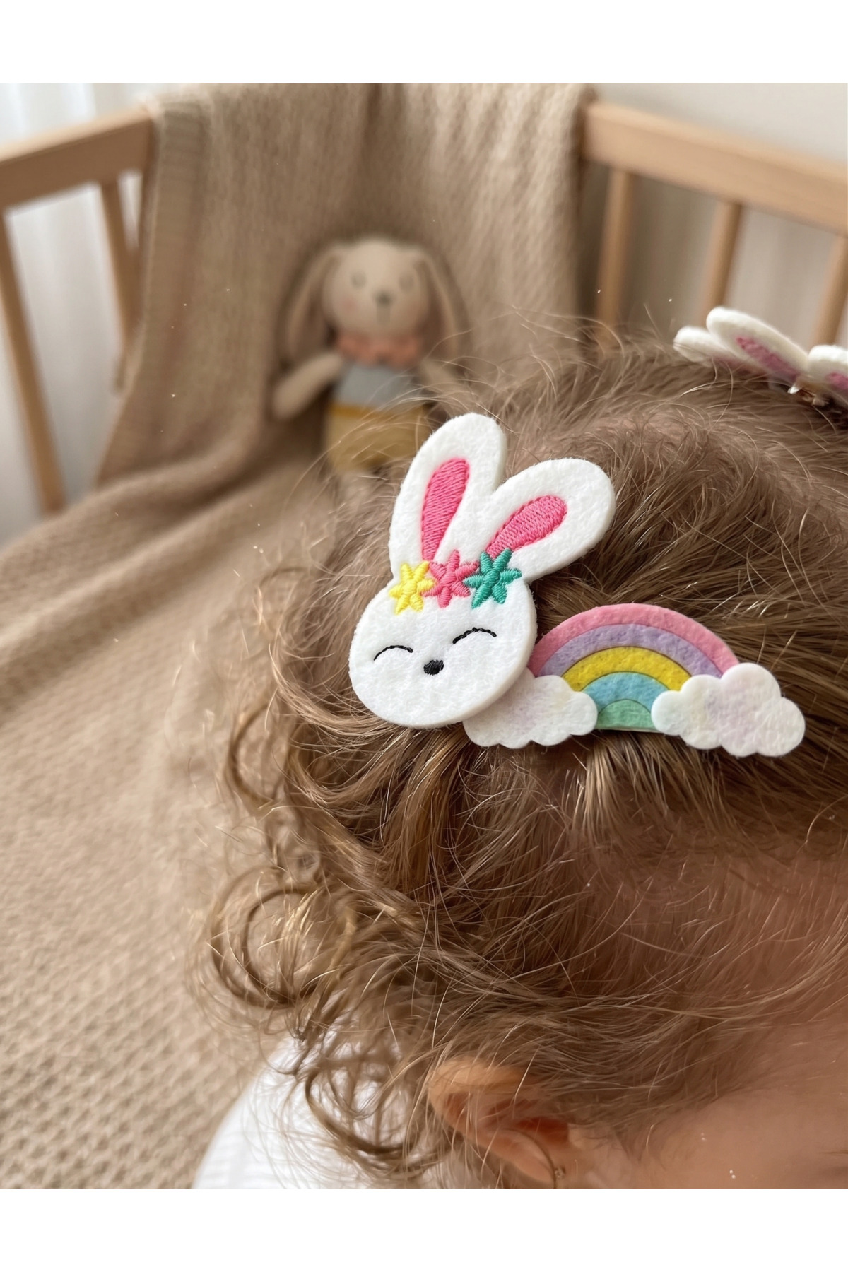 Rabbit and Rainbow Hairless Baby Hair Clip Set 2pcs