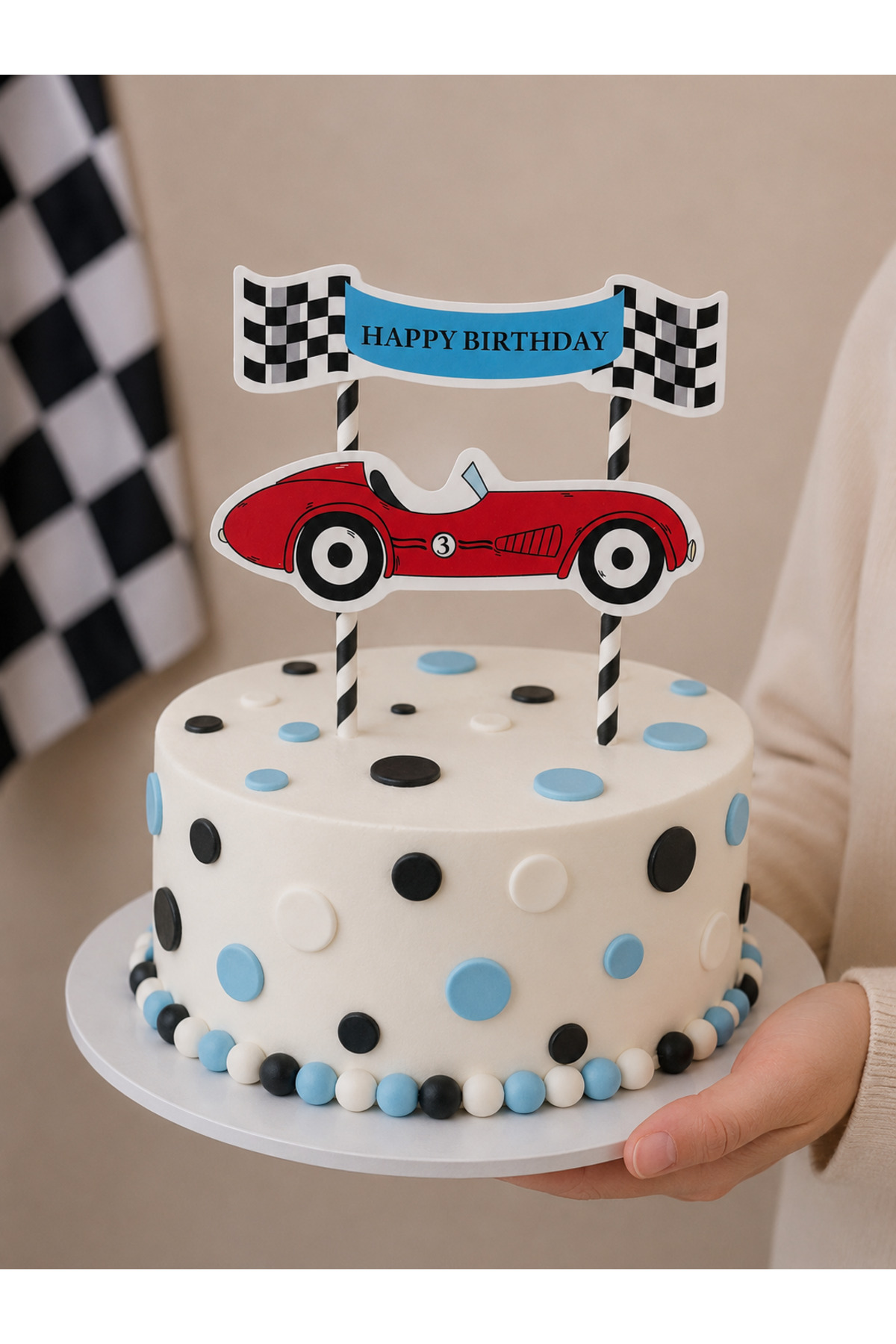 Partifabrik Yarış Arabaları Temalı Happy Birthday Pasta Süsü