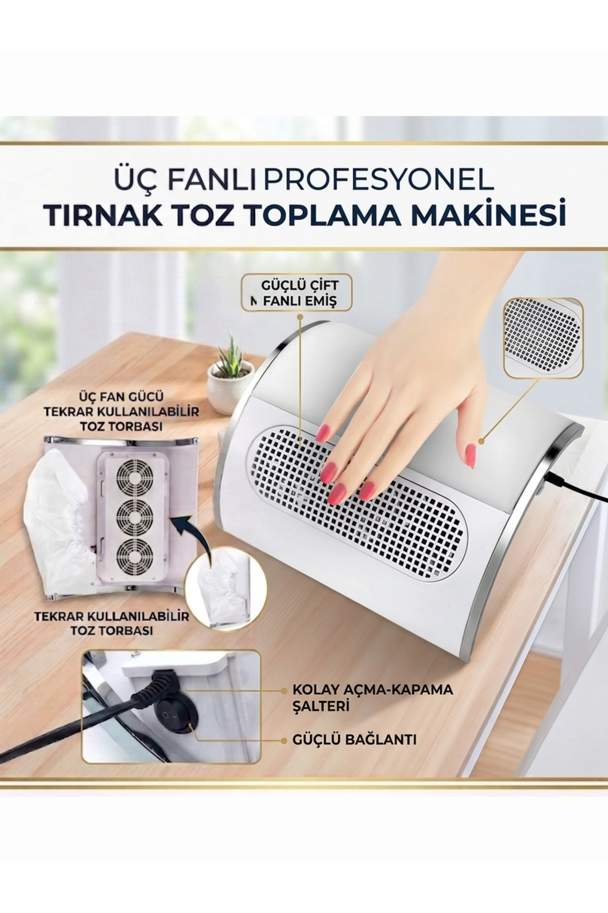 Fujika Protez Tırnak Toz Toplama Makinesi Cihazı 3 Motorlu (3