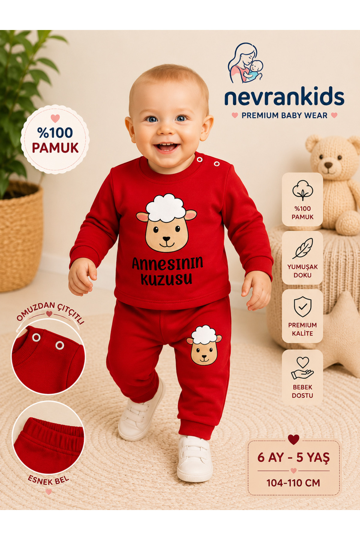 Baby Lamb Printed Double Set - Mother's Lamb - Red