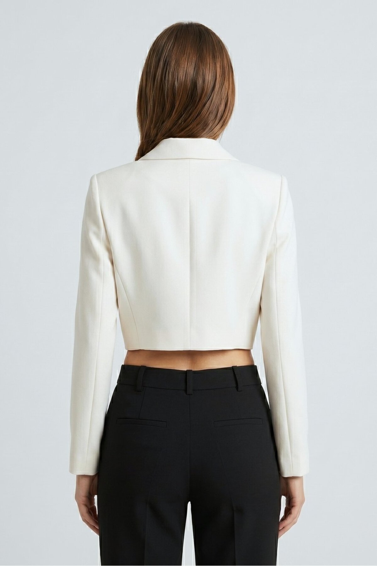 Saade  Kadın Regular Fit Kruvaze Kapama Dokuma Crop Blazer Ceket -Şık & Spor - Görsel 5