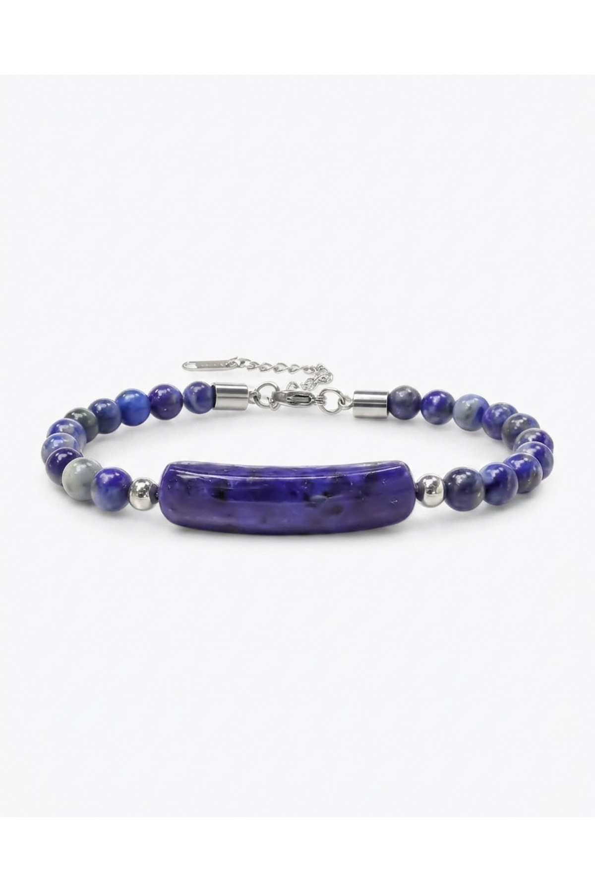Men's Lapis Natural Stone Steel Bracelet - Adjustable 21 cm