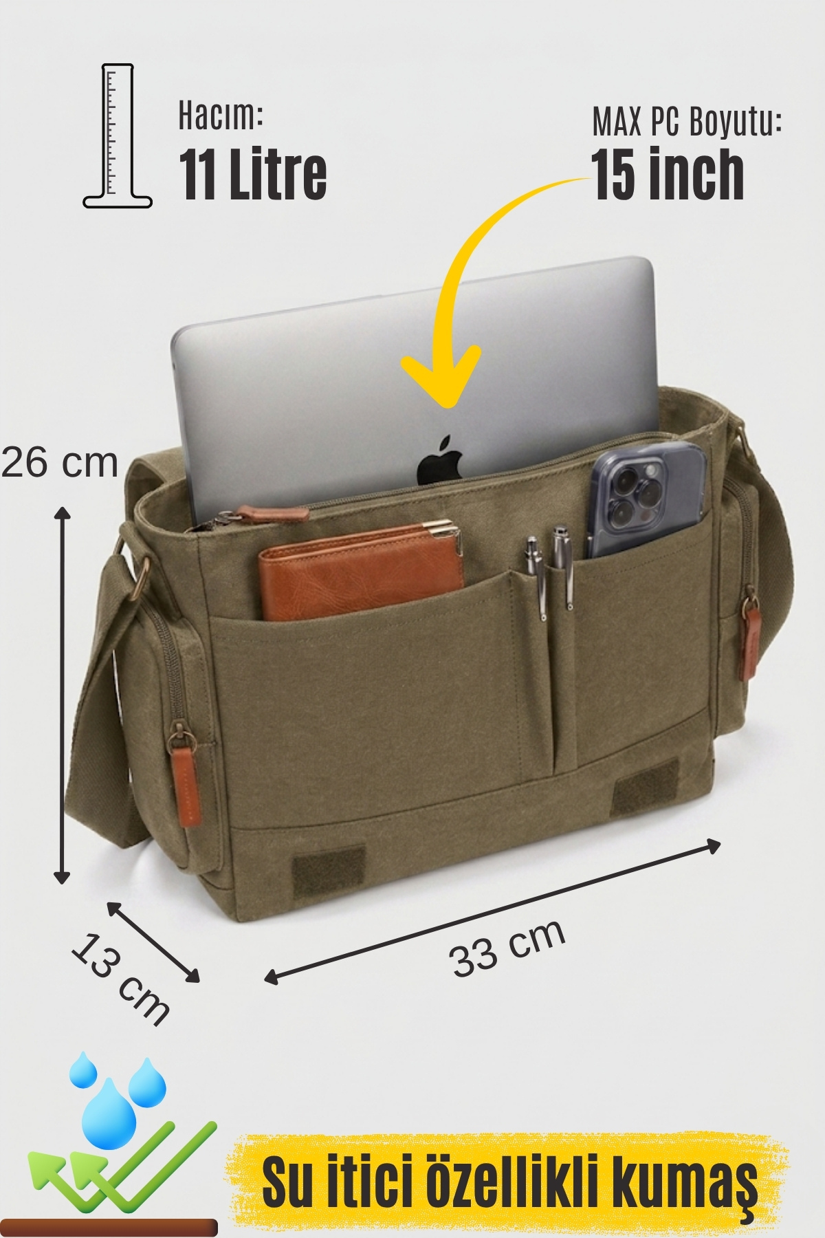 byhakan GK65 KANVAS POSTACI YAN ÇAPRAZ KÖRÜKLÜ EVRAK DİZÜSTÜ LAPTOP NOTEBOOK MACBOOK TABLET GÜNLÜK KULLANIM görsel 6