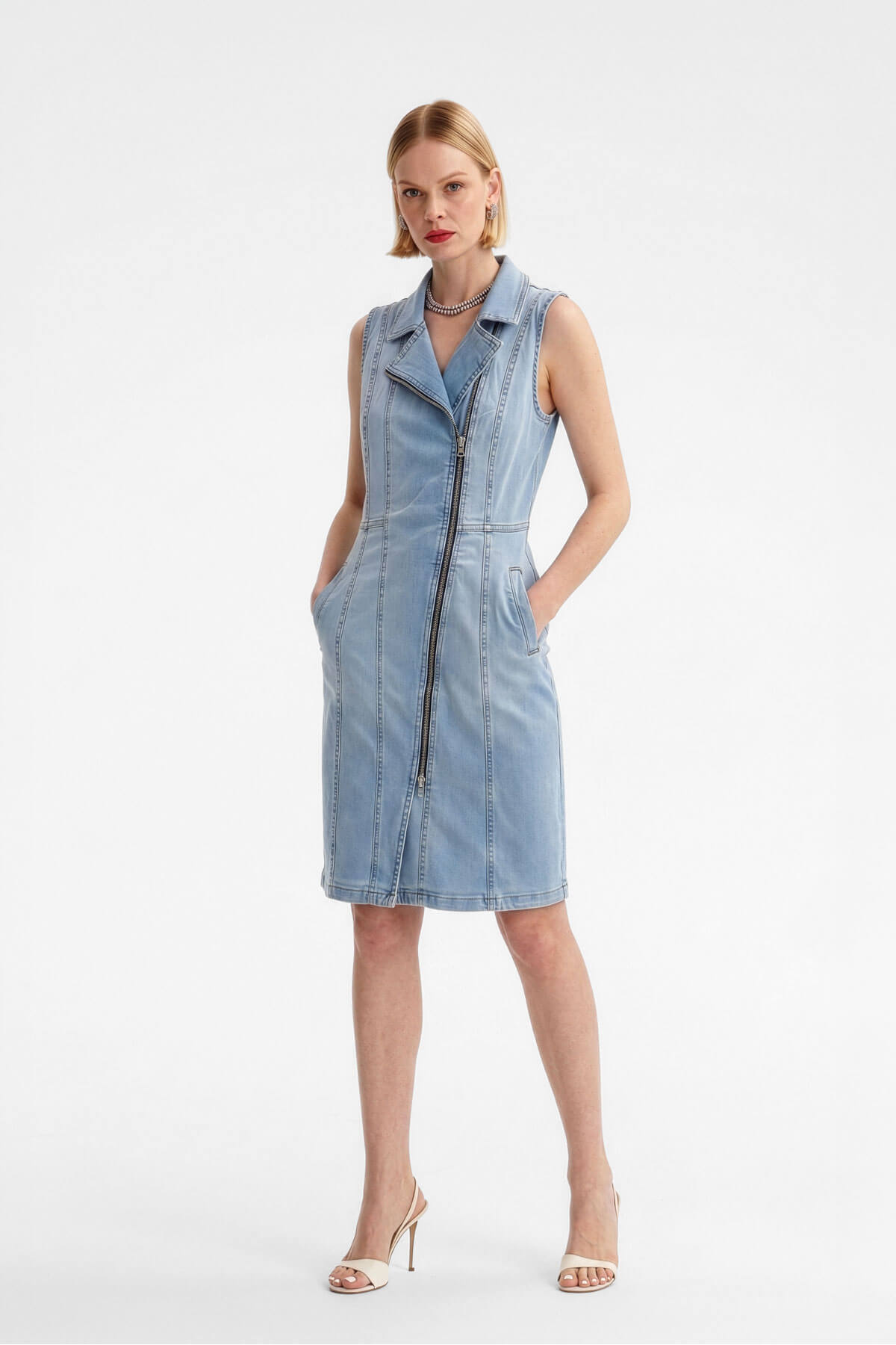 Women's Light Blue Zippered Jean Dress