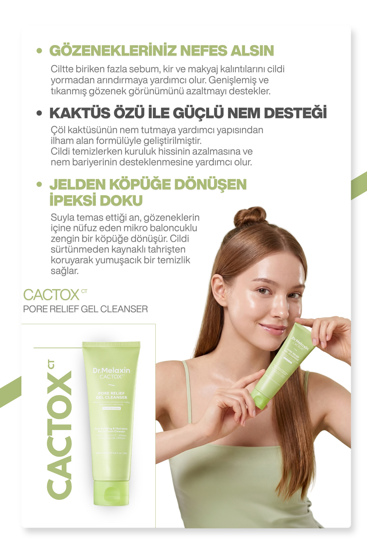 Cactox Gözenek Arındırıcı | Sıkılaştırıcı | Ferahlatıcı | Yüz Temizleme Jeli 120ml — 8809886483288 — تصویر 2 از 7